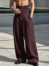 Men's Avant-Garde Party Corset High Waist Pleated Wide Leg Full Length Pant SKUL80621