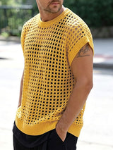 Men's Casual Hollow Out Mesh Knit Sleeveless T-shirt SKUL63641
