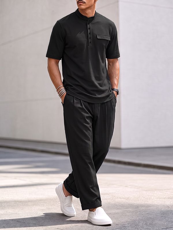 Men's Urban Smart Casual Henley Collar Two Pieces Outfit SKUL74894