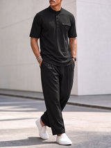 Men's Urban Smart Casual Henley Collar Two Pieces Outfit SKUL74894