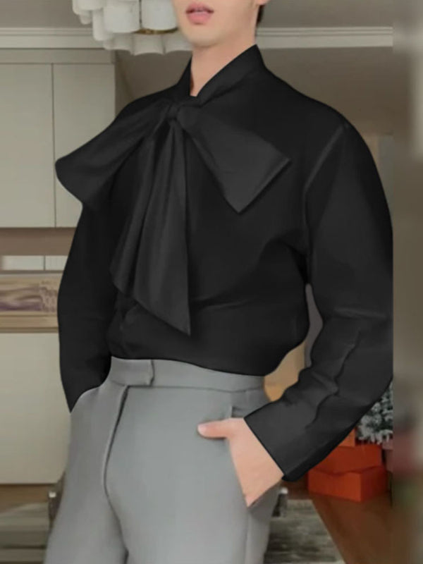 Men's Bow Tie Long Sleeve Shirt SKUL37606