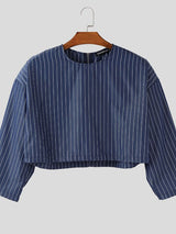 Men's Back Zipper Striped Cropped Shirt SKUL41259