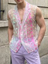 Men's Genderless Aesthetic 3D Butterfly Embroidered Organza Waistcoat SKUL68374