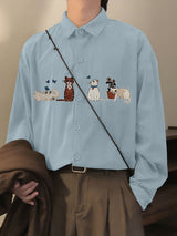 Men's Animal Embroidered Textured Long Sleeve Shirt SKUL28169