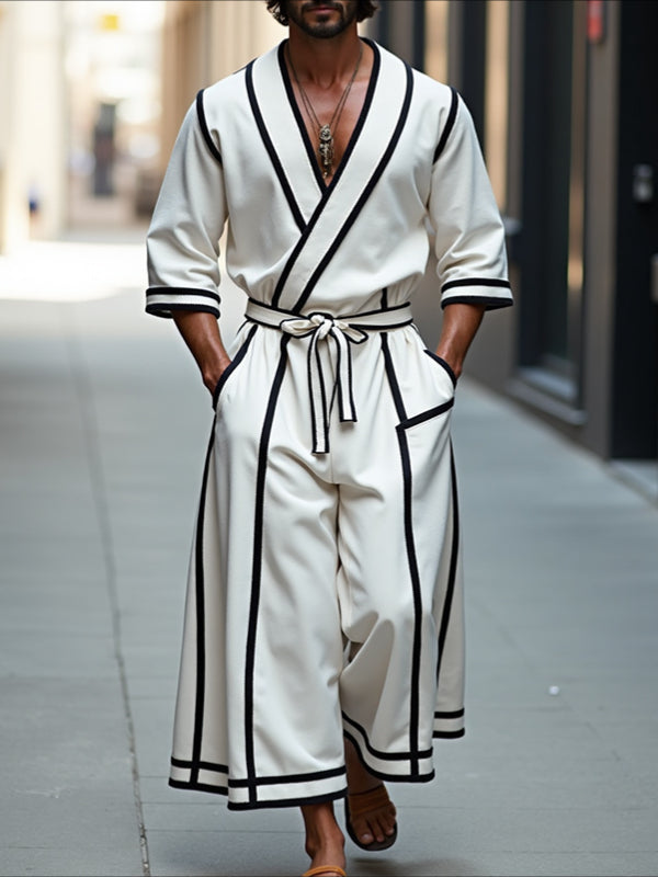 Mens Bold Stripe Contrast Color Two Pieces Outfit SKUL23933