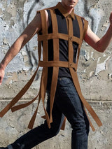 Men's Avant-Garde Deconstructed Cage Hollow-Out Longline Shirt SKUL54587