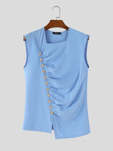 Men's Deconstructed Asymmetric Placket Button Tank SKUL54462