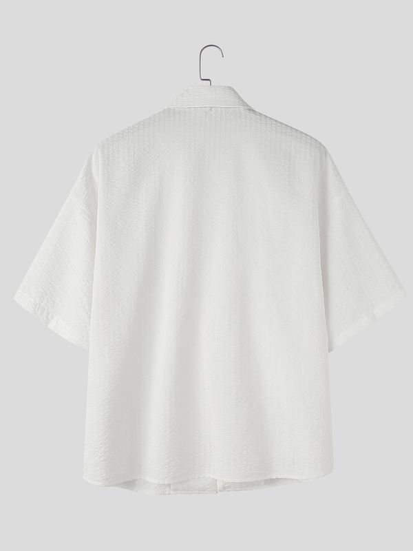 Men's Summer Vacation Textured Single Button Crinkled Shirt SKUL81107
