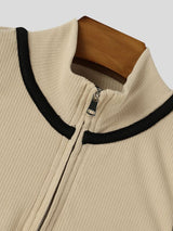 Men's Clean Fit Urban Casual Quarter Zip Vertical Rib Texture Sleeveless Mock Neck Tank SKUL81842