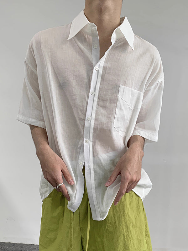 Men's Solid Color Semi Sheer Short Sleeve Shirt SKUL22408