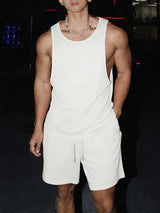 Men's Solid Color Faux Plush Two Pieces Outfit SKUL55365