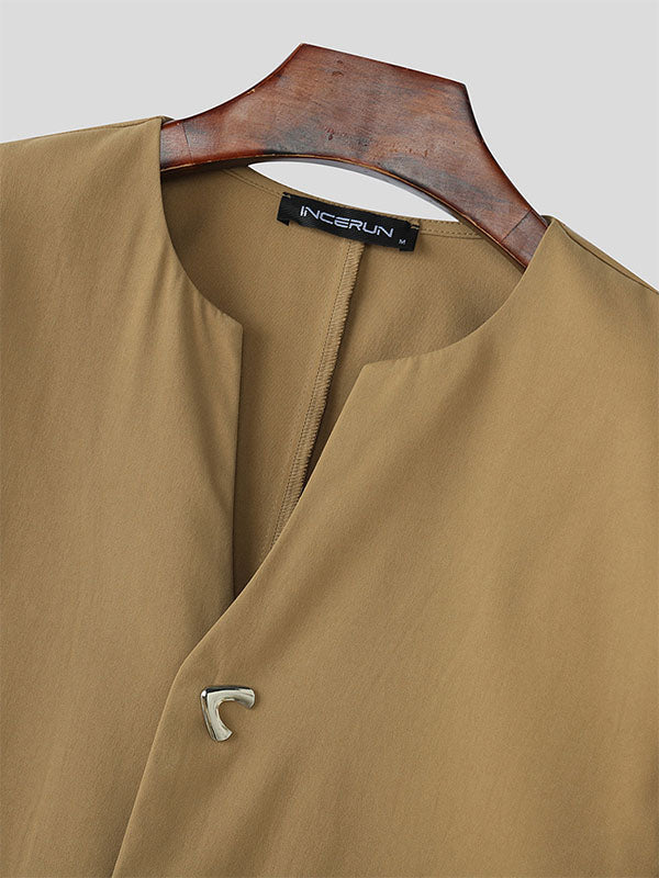 Mens Solid Color Casual Collarless Long Sleeve Blazer SKUL05348