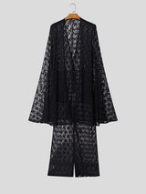 Men's Cape Patchwork Design Sheer Lace Jumpsuit SKUL53952