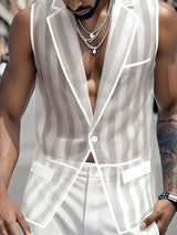 Men's Sheer Mesh Striped Waistcoat SKUL18799