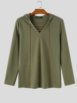 Men's Early Autumn High Street Grommet Drawstring Rib-Knit Long Sleeve T-shirt SKUL81819