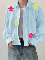 Mens 3D Floral Patchwork Striped Long Sleeve Shirt SKUL12496