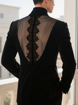 Men's Lace Patchwork Backless Long Sleeve Blazer SKUL24944