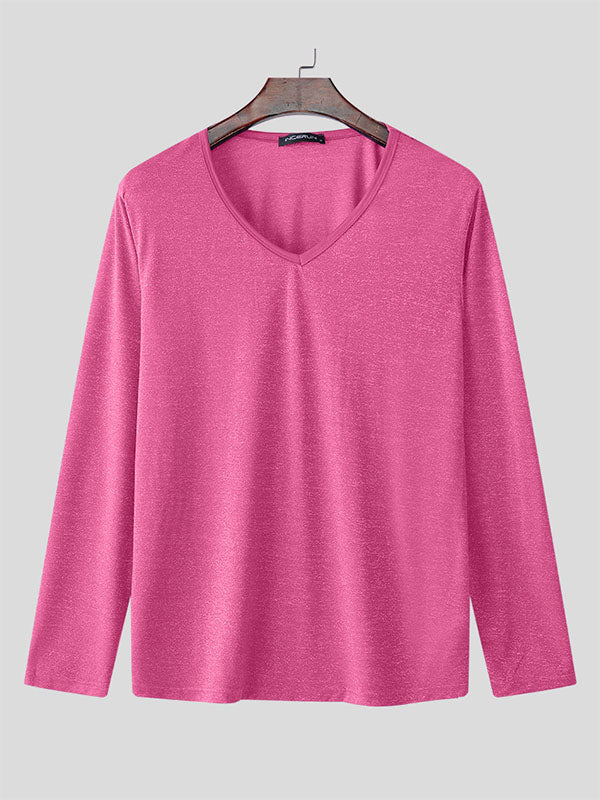Mens Sparkling V-Neck Long Sleeve T-shirt SKUL02089