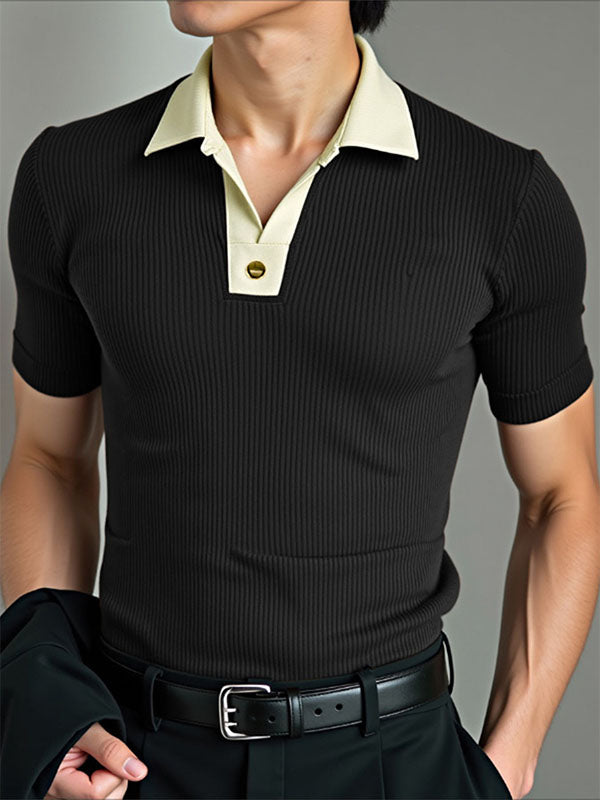 Men's Colorblock Neck Short Sleeve Shirt SKUL21315