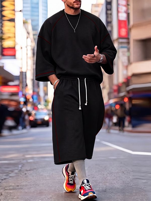 Men's Urban Streetwear Casual Daily Oversized Drop-Shoulder Two Pieces Outfit SKUL83190