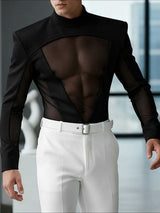 Men's Sheer Mesh Patchwork Long Sleeve T-shirt SKUL48681