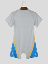Men's Avant-Garde Racing Stripe Zip-Up Skinny Short Sleeve Zipper V-Neck Bodysuit SKUL73636