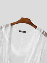 Men's Sheer Mesh Draped Neck Hooded Half Sleeve T-shirt SKUL54043