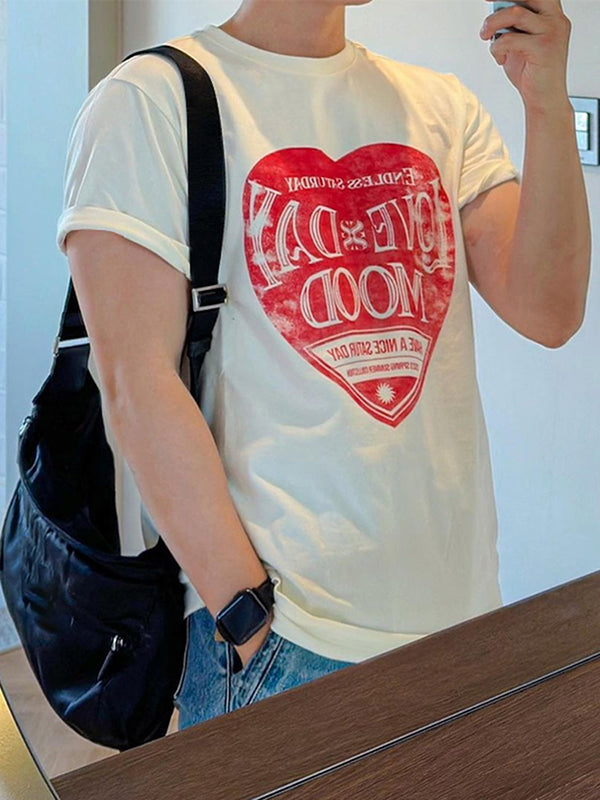 Mens Letter Heart Print Short Sleeve T-Shirt SKUK12554
