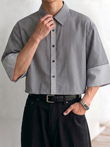 Men's American Vintage Striped Cropped Short Sleeve Shirt SKUL74515