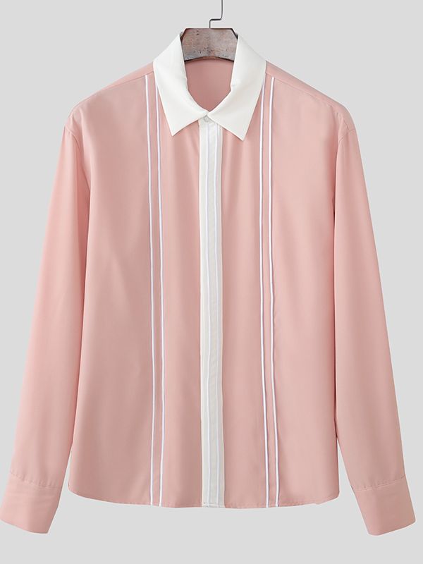 Men's Contrast Color Line Long Sleeve Shirt SKUL48853