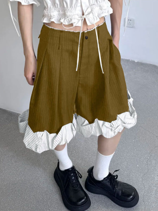 Men's Ruffled Patchwork Striped Casual Short SKUL34026