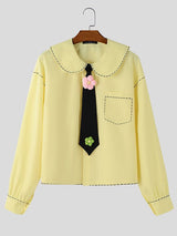 Men's Dashed Print 3D Floral Tie Long Sleeve Shirt SKUL39788