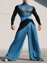 Men's Contrast Stripe Sheer Mesh Two Pieces Outfit SKUL25997