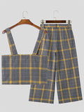 Mens Plaid Metal Button Two Pieces Outfits SKUK42944