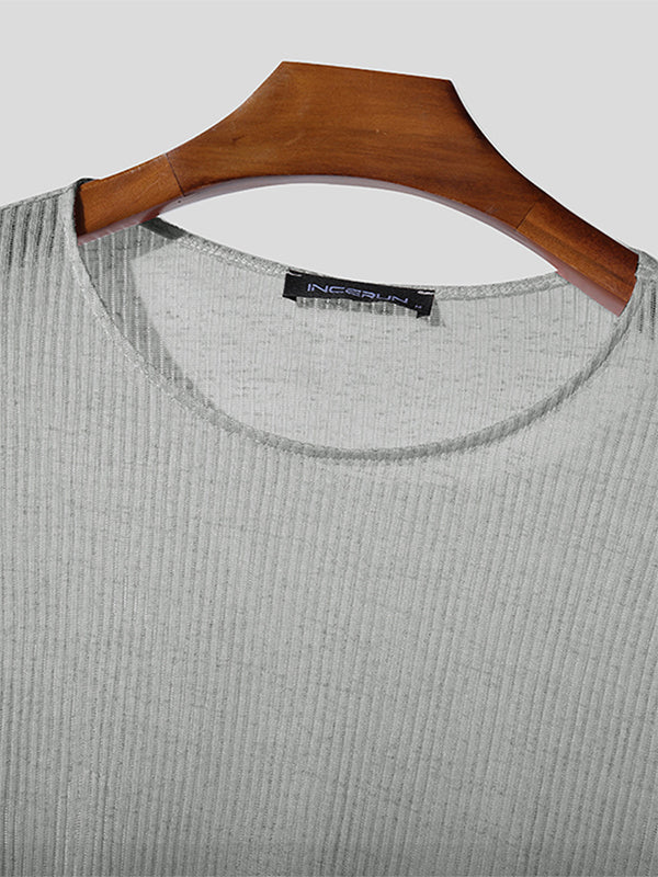 Men's Solid Semi-Sheer Long Sleeve T-Shirt SKUL27283