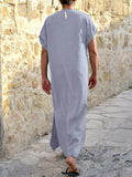 Mens Solid Notched Neck Cotton Muslim Robe SKUK27383