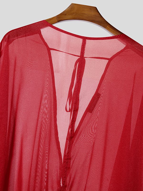 Men's Sheer Pleated Long Sleeve T Shirt SKUL35163