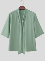 Men's Avant-Garde New Romanticism Long Tie Draped Relaxed Shirt SKUL70249