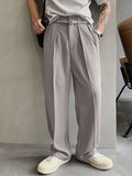 Mens Solid Pleated Belted Casual Straight Pants SKUK00623