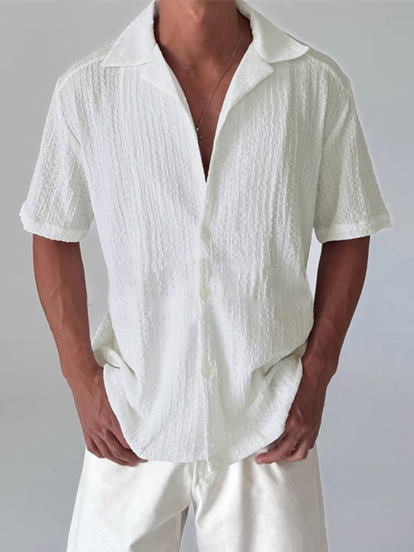 Mens Solid Color Draped Loose Short-Sleeve Shirt SKUL04451