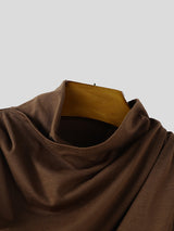 Men's Solid Ruched Drape Neck Long Sleeve T-Shirt SKUL28150