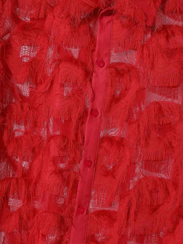Men's Nightclub Party Semi-Sheer Fringe Button-Up Long Sleeve Shirt SKUL76467