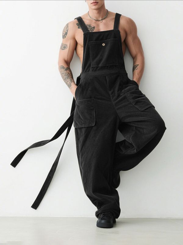 Men's Ribbon Design Corduroy Casual Jumpsuit SKUL56152
