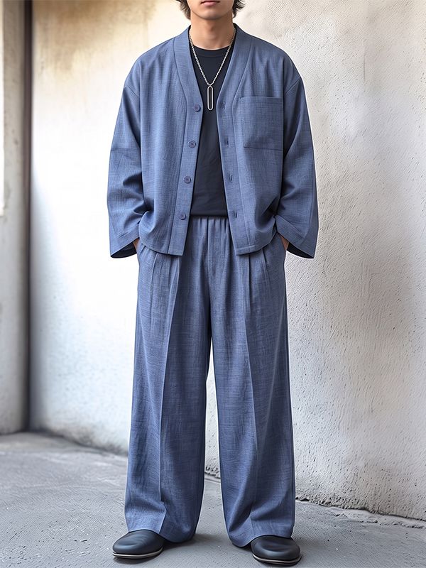 Men's Early Autumn Urban Casual Chest Pocket Two Pieces Outfit SKUL80460