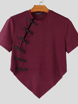 Men's Solid Color Knit Frog Button Short Sleeve T-shirt SKUL58738