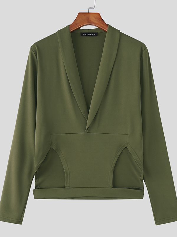 Men's Waist Cutout V Neck Long Sleeve T-shirt SKUL45203