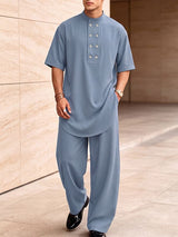 Men's Elevated Resort Wear Neo-Traditional Double-Breasted Two Pieces Outfit SKUL79743