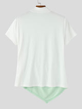 Men's Avant-Garde Deconstructed Asymmetric High-Neck Draped Fitted Short Sleeve T-shirt SKUL71253