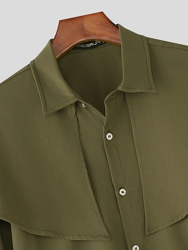 Men's Cape Patchwork Faux Two Piece Long Sleeve Shirt SKUL43543