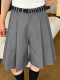 Mens Solid Pleated Mid Length Casual Shorts SKUK17986